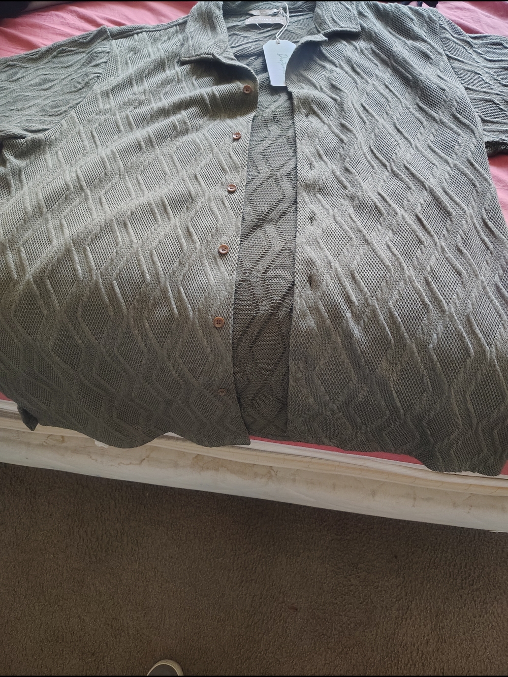 Men's Olive Cable-Knit Button Cardigan Sweater